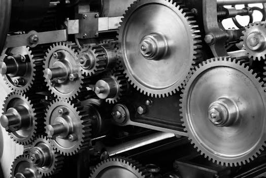 Gray Scale Photo of Gears